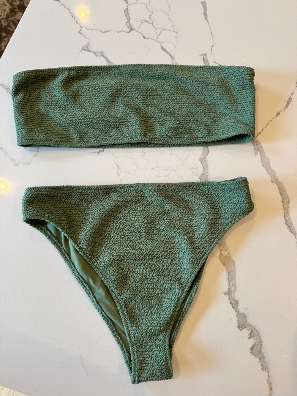 Kendall & Kylie Olive Green Textured Bandeau Bikini Set